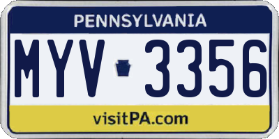 PA license plate MYV3356