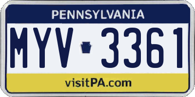 PA license plate MYV3361