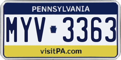 PA license plate MYV3363