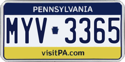 PA license plate MYV3365