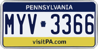 PA license plate MYV3366