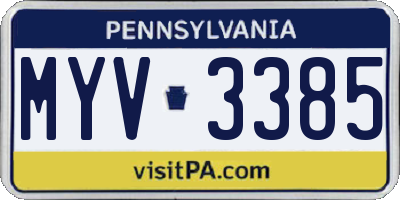 PA license plate MYV3385
