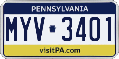 PA license plate MYV3401