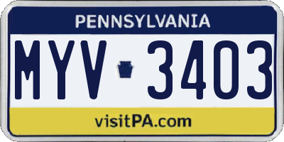 PA license plate MYV3403