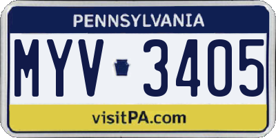 PA license plate MYV3405