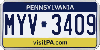 PA license plate MYV3409