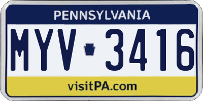 PA license plate MYV3416