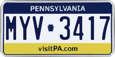 PA license plate MYV3417