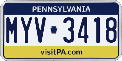 PA license plate MYV3418