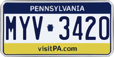 PA license plate MYV3420