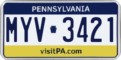 PA license plate MYV3421