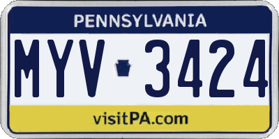 PA license plate MYV3424