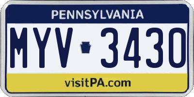 PA license plate MYV3430