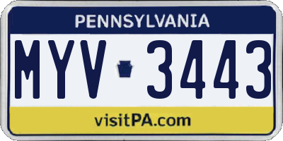 PA license plate MYV3443