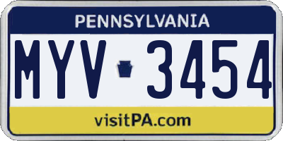 PA license plate MYV3454