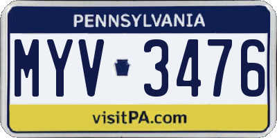 PA license plate MYV3476