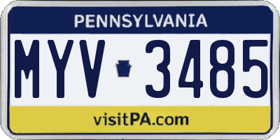 PA license plate MYV3485