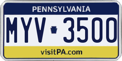 PA license plate MYV3500