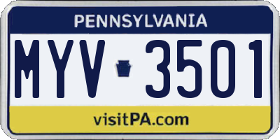PA license plate MYV3501