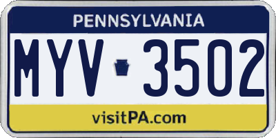 PA license plate MYV3502