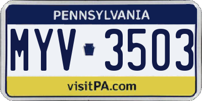 PA license plate MYV3503