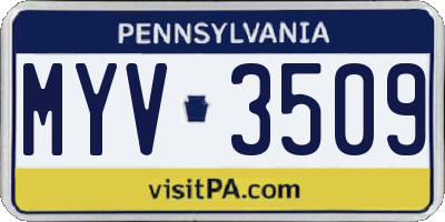 PA license plate MYV3509