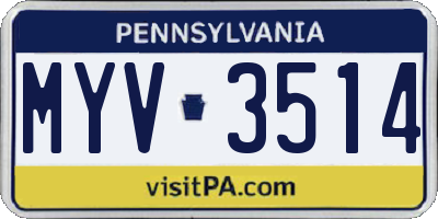 PA license plate MYV3514