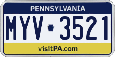 PA license plate MYV3521