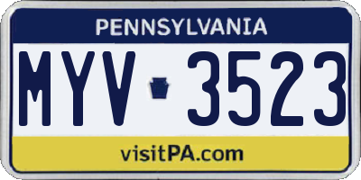 PA license plate MYV3523