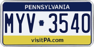 PA license plate MYV3540