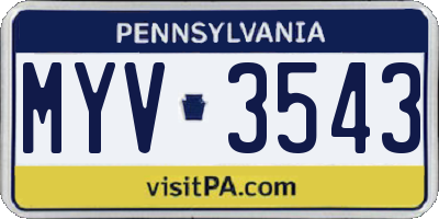 PA license plate MYV3543