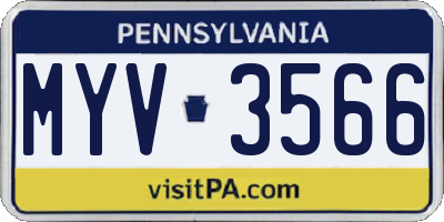 PA license plate MYV3566