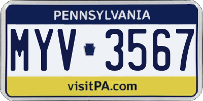PA license plate MYV3567