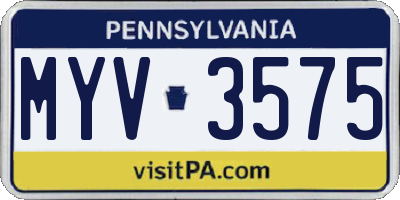 PA license plate MYV3575