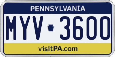 PA license plate MYV3600