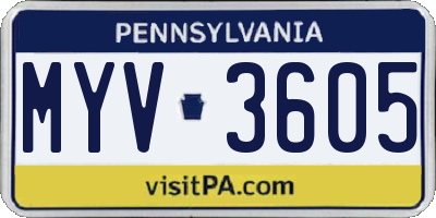 PA license plate MYV3605