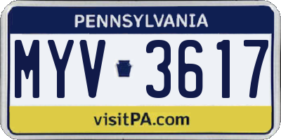 PA license plate MYV3617