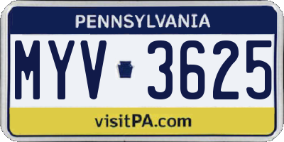 PA license plate MYV3625