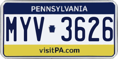 PA license plate MYV3626