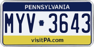 PA license plate MYV3643