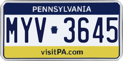 PA license plate MYV3645