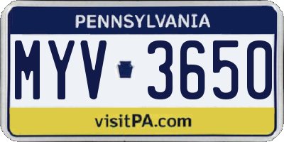 PA license plate MYV3650