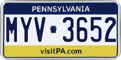 PA license plate MYV3652