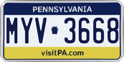 PA license plate MYV3668