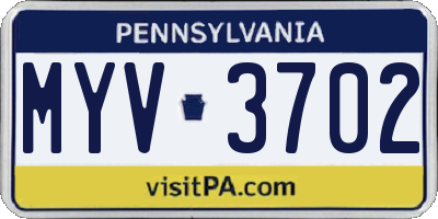PA license plate MYV3702