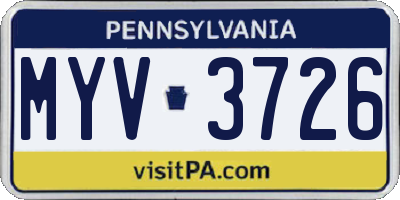 PA license plate MYV3726