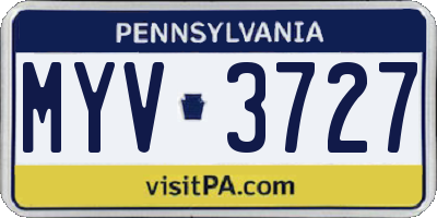 PA license plate MYV3727