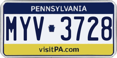 PA license plate MYV3728
