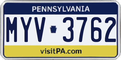PA license plate MYV3762