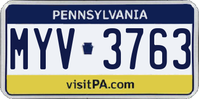 PA license plate MYV3763
